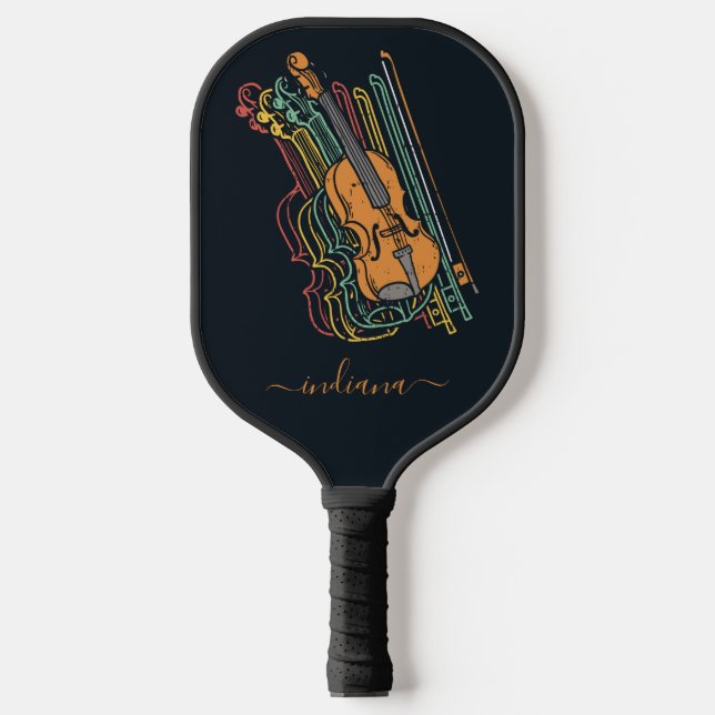 Cute Violin Personalised Monogram Script Pickleball Paddle (Front)