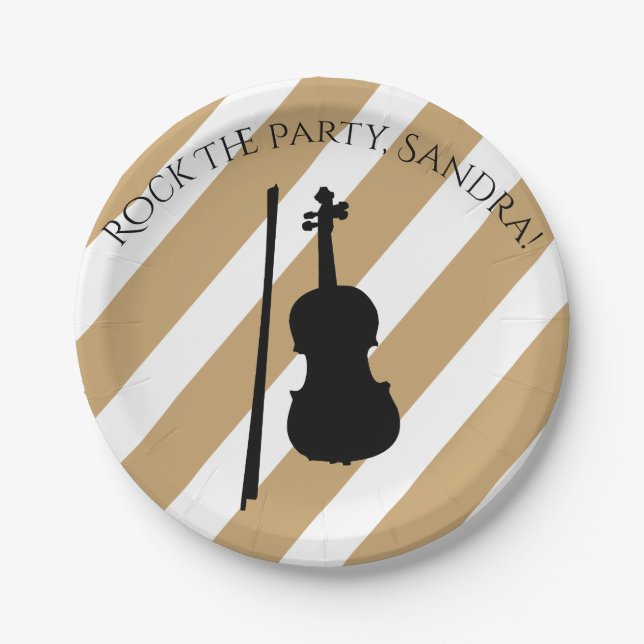 Cute Violin Rock And Roll Musical Instruments  Paper Plate (Front)