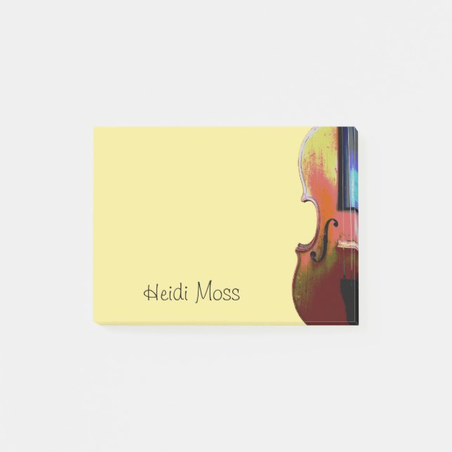 Cute Violin Yellow Monogram Musical Post-it Notes (Front)