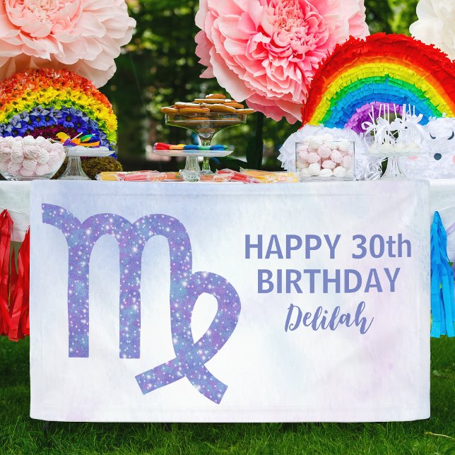 Cute Virgo Custom Astrology Purple Birthday Party Banner (Creator Uploaded)