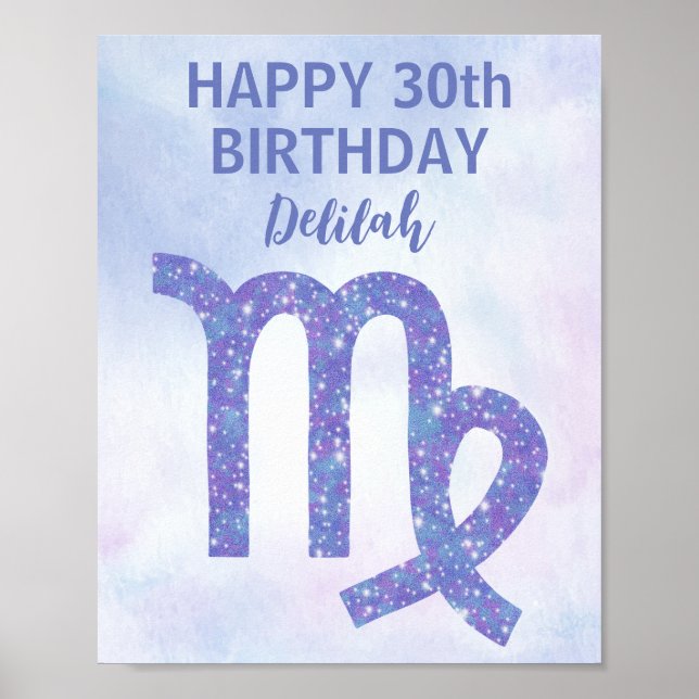Cute Virgo Custom Astrology Purple Birthday Party Poster (Front)
