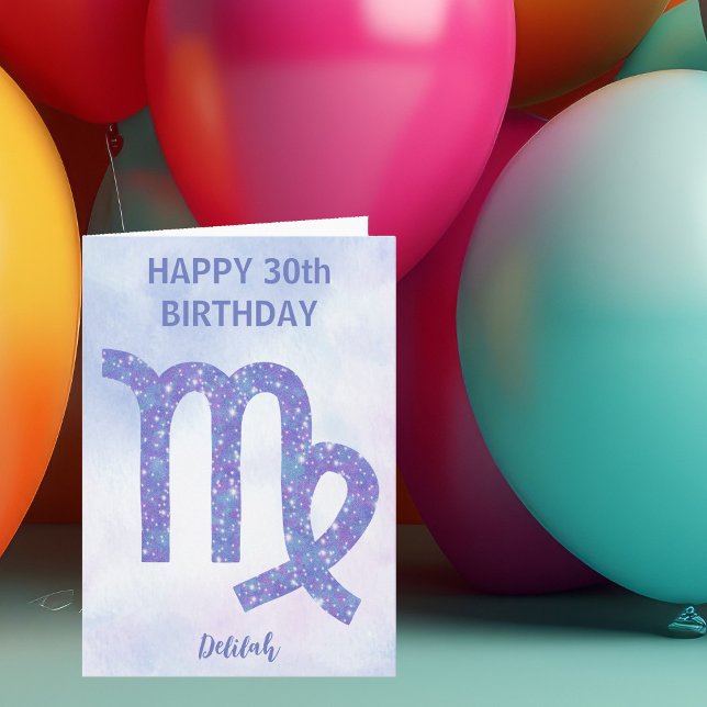 Cute Virgo Sign Custom Purple Happy Birthday Card (Creator Uploaded)