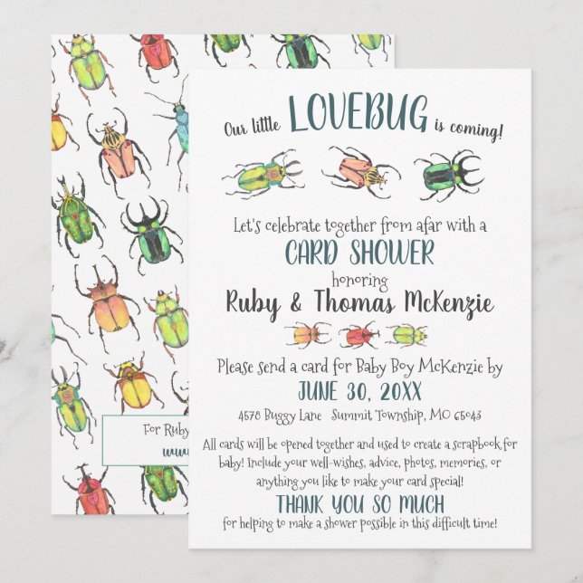 Cute Virtual Baby Card Shower Love Bugs Beetles (Front/Back)