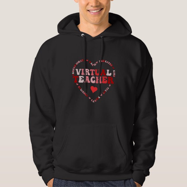 Cute Virtual Teacher Valentines Day Heart Hoodie (Front)