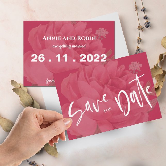 Cute Viva Magenta Rose Floral Minimalist Wedding Save The Date (Creator Uploaded)
