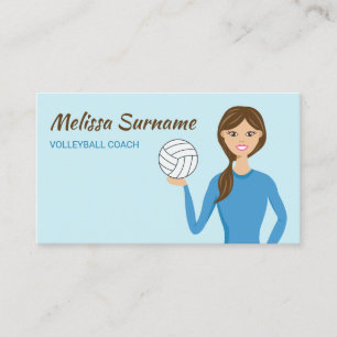 Cute Volleyball Coach Girl Illustration Blue Business Card