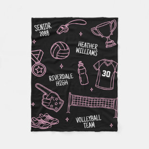 Cute Volleyball Doodle Drawing Custom Color Fleece Blanket