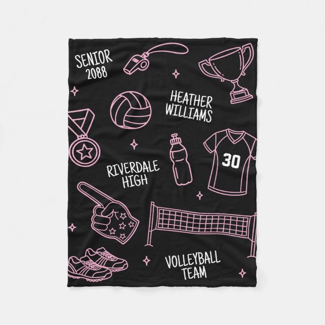 Cute Volleyball Doodle Drawing Custom Color Fleece Blanket (Front)