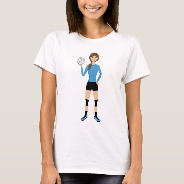 Cute Volleyball Girl Cartoon Illustration T-Shirt (Front)