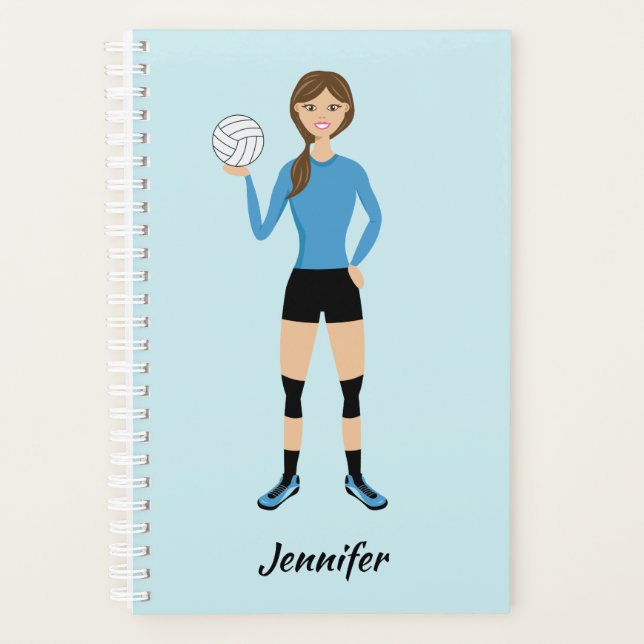 Cute Volleyball Girl Illustration With Custom Name Planner (Front)