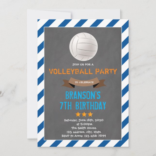 Cute volleyball party invitation (Front)