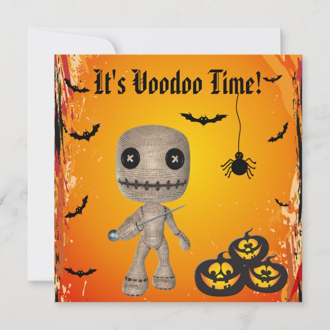 Cute Voodoo Doll & Pumpkins Halloween Party Invitation (Front)