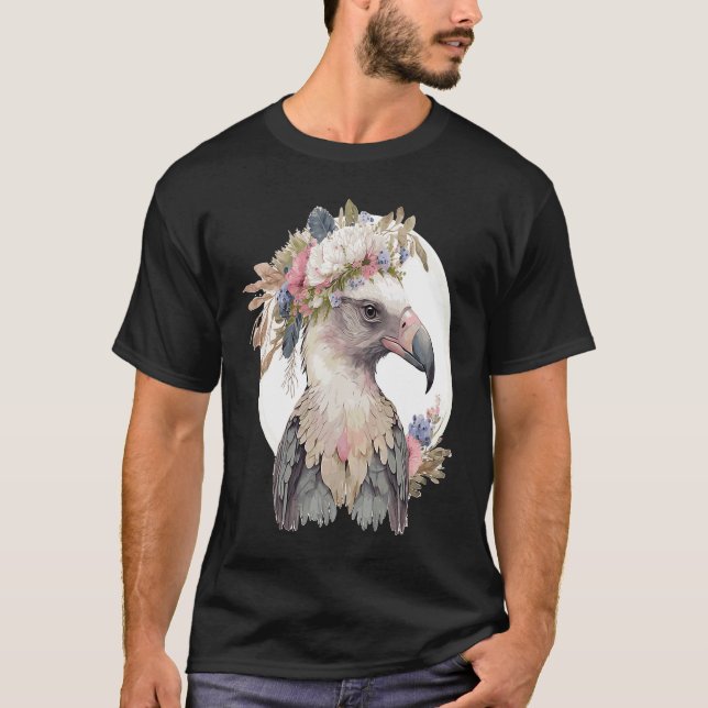 Cute Vulture Bird Flower Crown Floral Exotic Birds T-Shirt (Front)