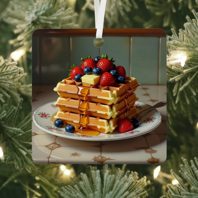 Cute Waffle Themed Christmas  Metal Tree Decoration (Insitu)