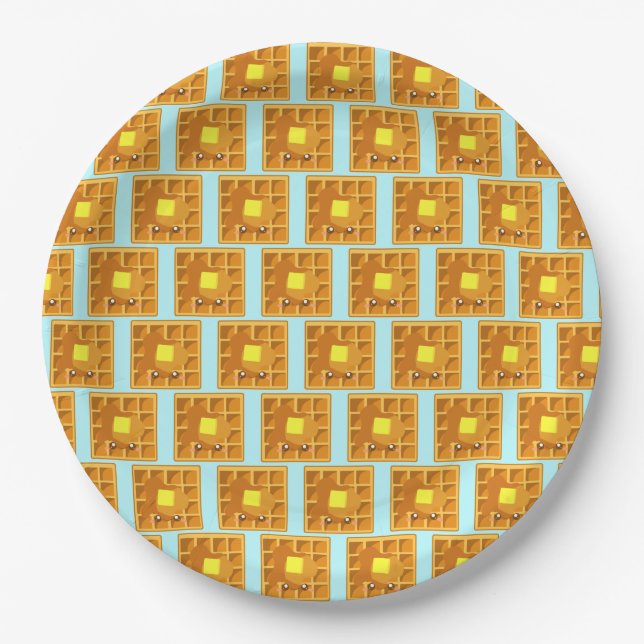 Cute Waffle With Butter And Syrup Paper Plate (Front)