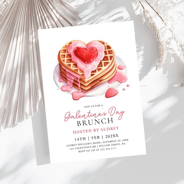  Cute Waffles Valentines Galentines Brunch Invitation (Creator Uploaded)