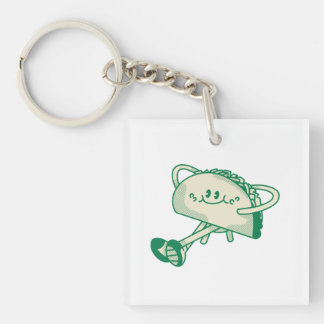 Cute Walking Green Taco Mascot Character Key Ring