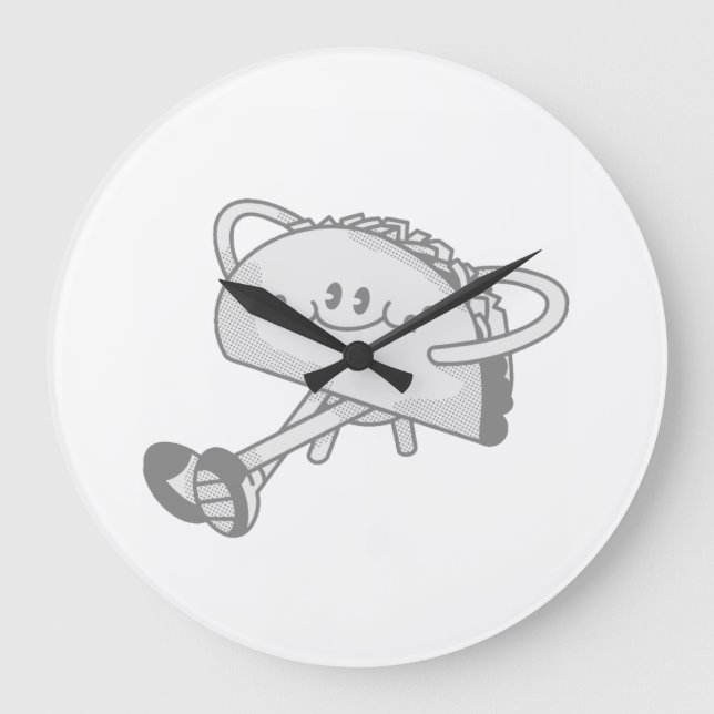 Cute Walking Green Taco Mascot Character Large Clock (Front)