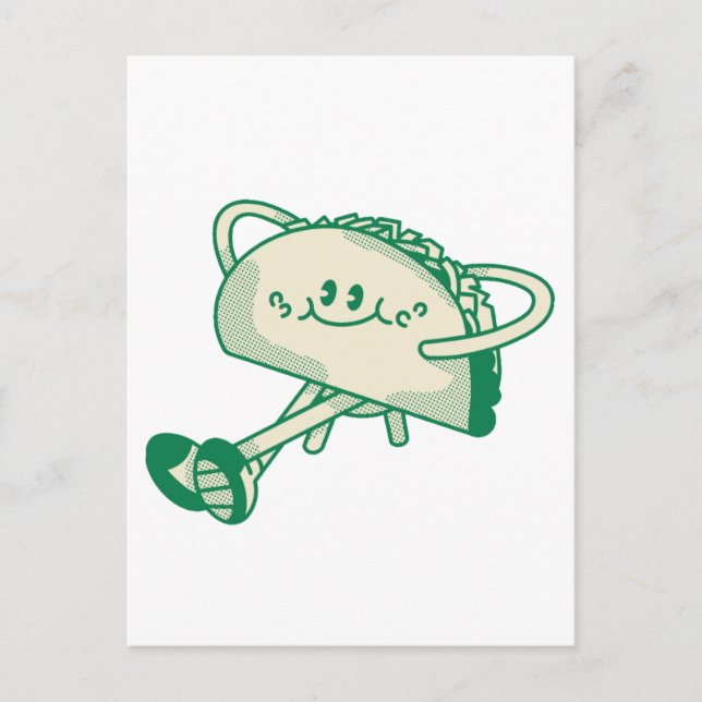 Cute Walking Green Taco Mascot Character Postcard (Front)