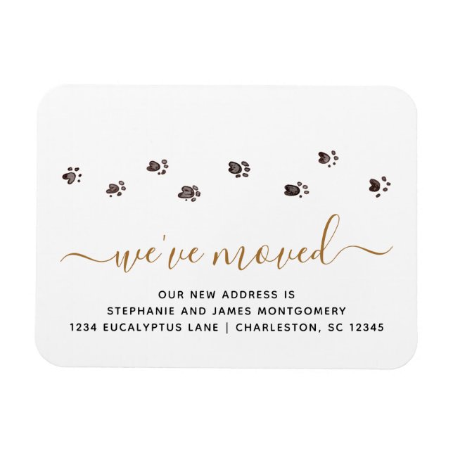 Cute Walking Paw Prints Black Gold New Address Magnet (Horizontal)