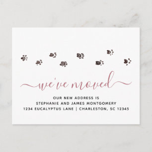 Cute Walking Paw Prints Rose Gold Moving Announcement Postcard