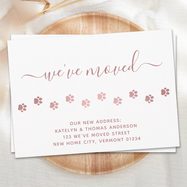 Cute Walking Paw Prints Rose Gold Paws Moving Announcement Postcard (Creator Uploaded)