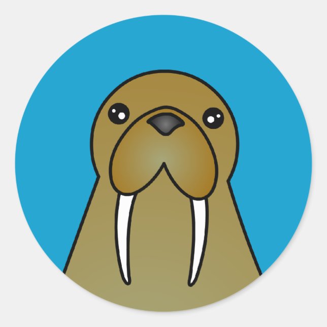 Cute Walrus Cartoon Classic Round Sticker (Front)