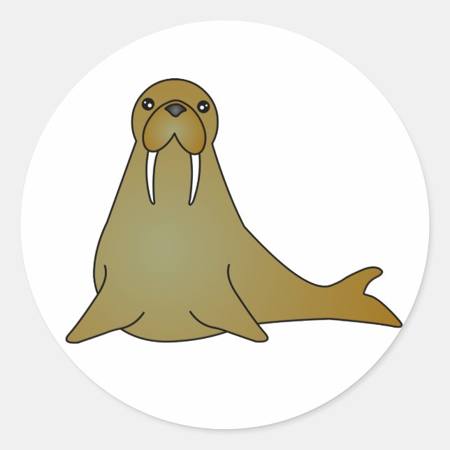 Cute Walrus Cartoon Classic Round Sticker (Front)
