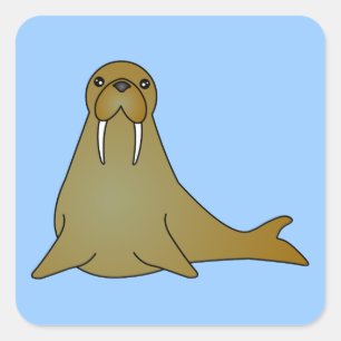 Cute Walrus Cartoon Square Square Sticker