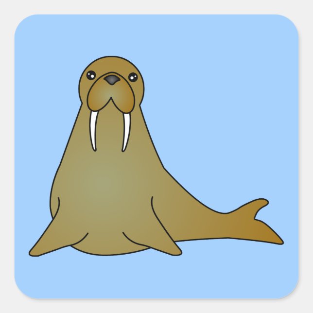 Cute Walrus Cartoon Square Sticker (Front)