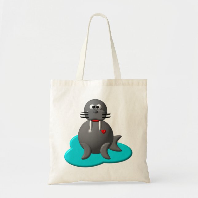 Cute walrus in water tote bag (Front)