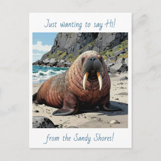 Cute Walrus on a Sandy Beach | Saying Hello Postcard