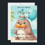 Cute Walrus Themed 1st Birthday Invite<br><div class="desc">Celebrate your little one's special day with this adorable walrus-themed 1st birthday invitation. Perfect for an ocean or beach-themed party,  featuring bright colours and playful design.</div>