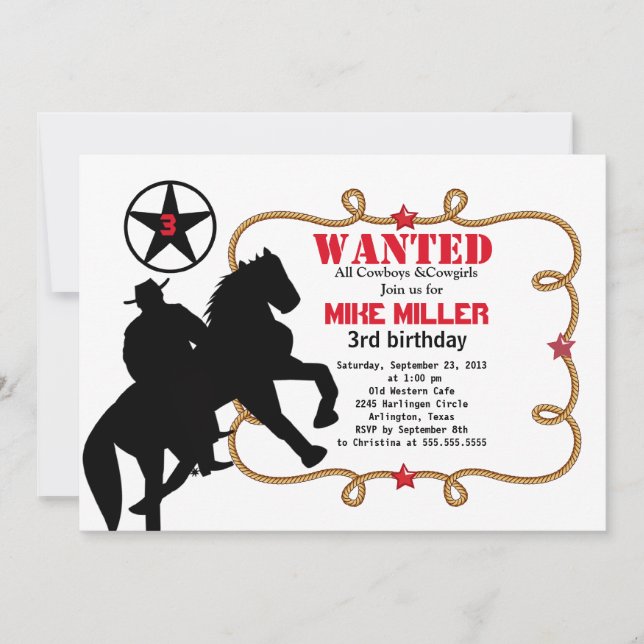 Cute  Wanted Western Cowboy  Invitation (Front)