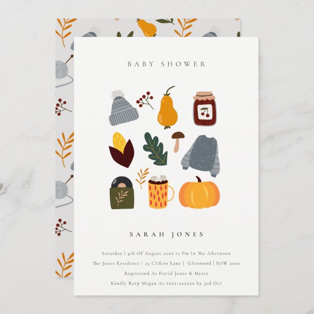 Cute Warm Cosy Autumn Essential Baby Shower Invite (Front/Back)