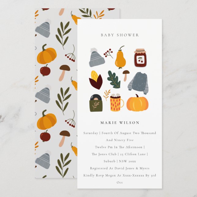 Cute Warm Cosy Autumn Essential Baby Shower Invite (Front/Back)