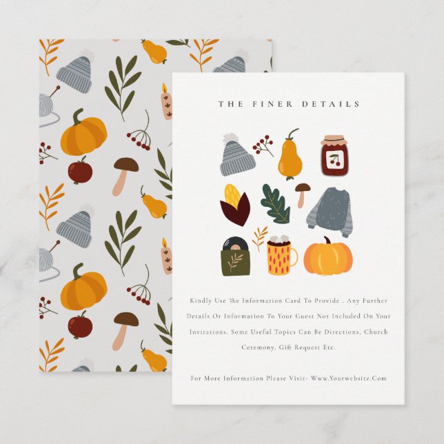 Cute Warm Cosy Autumn Essential Wedding Details Enclosure Card (Front/Back)