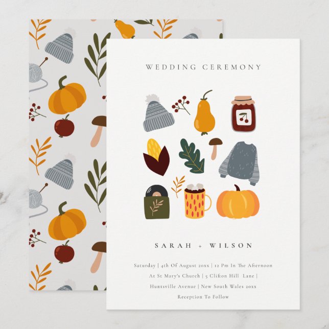 Cute Warm Cosy Autumn Essential Wedding Invite (Front/Back)