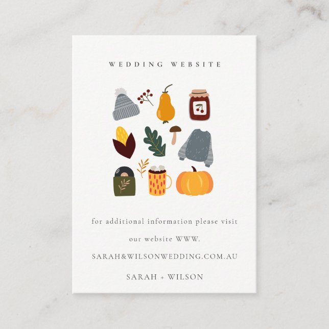 Cute Warm Cosy Autumn Essential Wedding Website Enclosure Card (Front)