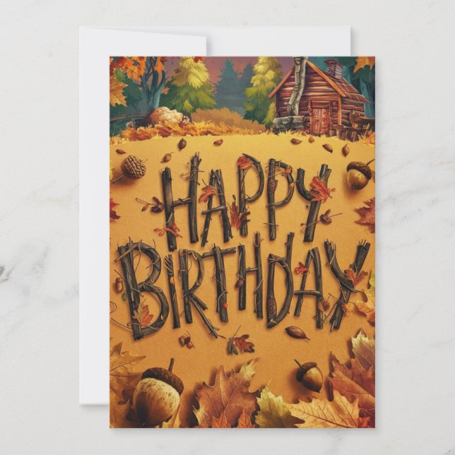Cute Warm Forest Autumn Fall Happy Birthday Card (Front)
