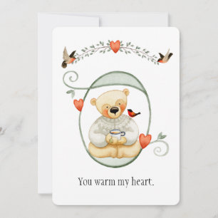 Cute Warm Heart Bear Valentine Holiday Card