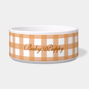 Cute Warm Orange Gingham Pattern Pet Bowl