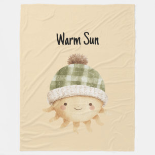 Cute Warm Sun Wearing Hat Fleece Blanket