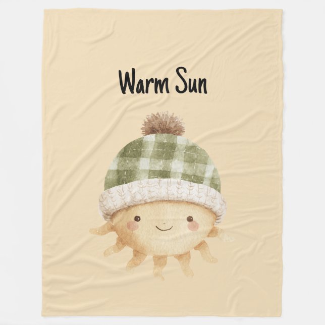 Cute Warm Sun Wearing Hat Fleece Blanket (Front)