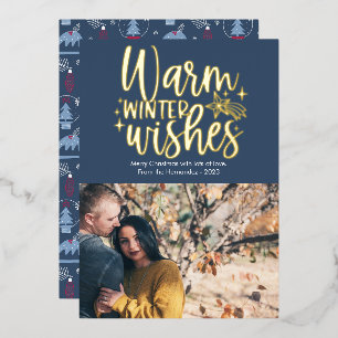 Cute Warm Winter Wishes Photo Foil Holiday Card