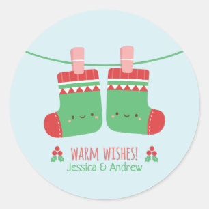 Cute Warm Wishes Christmas Socks Decor Classic Round Sticker