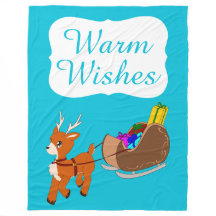 Cute Warm Wishes Reindeer Christmas Fleece Blanket