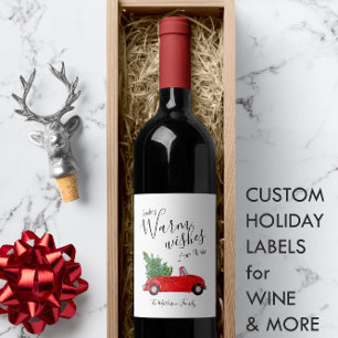 Cute Warm Wishes #Vintage Car + #Christmas Tree Wine Label