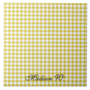 Cute Warm Yellow Gingham Pattern Tile