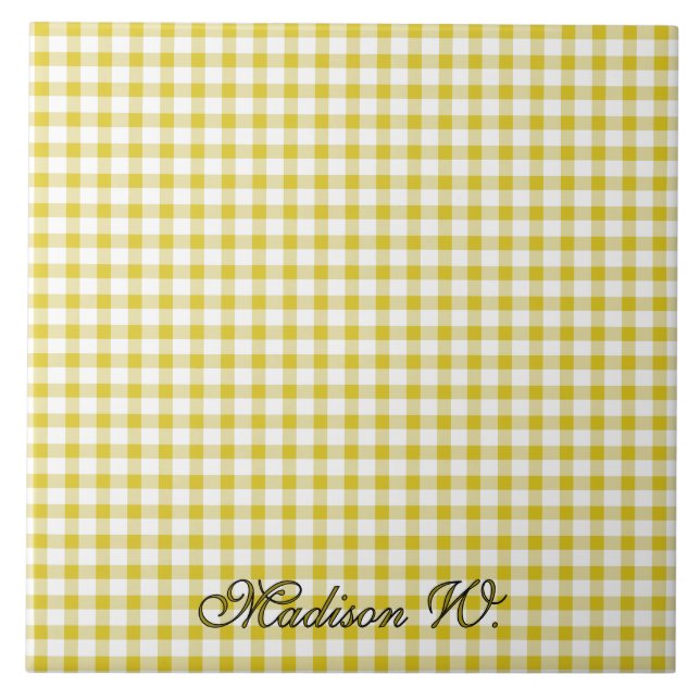 Cute Warm Yellow Gingham Pattern Tile (Front)